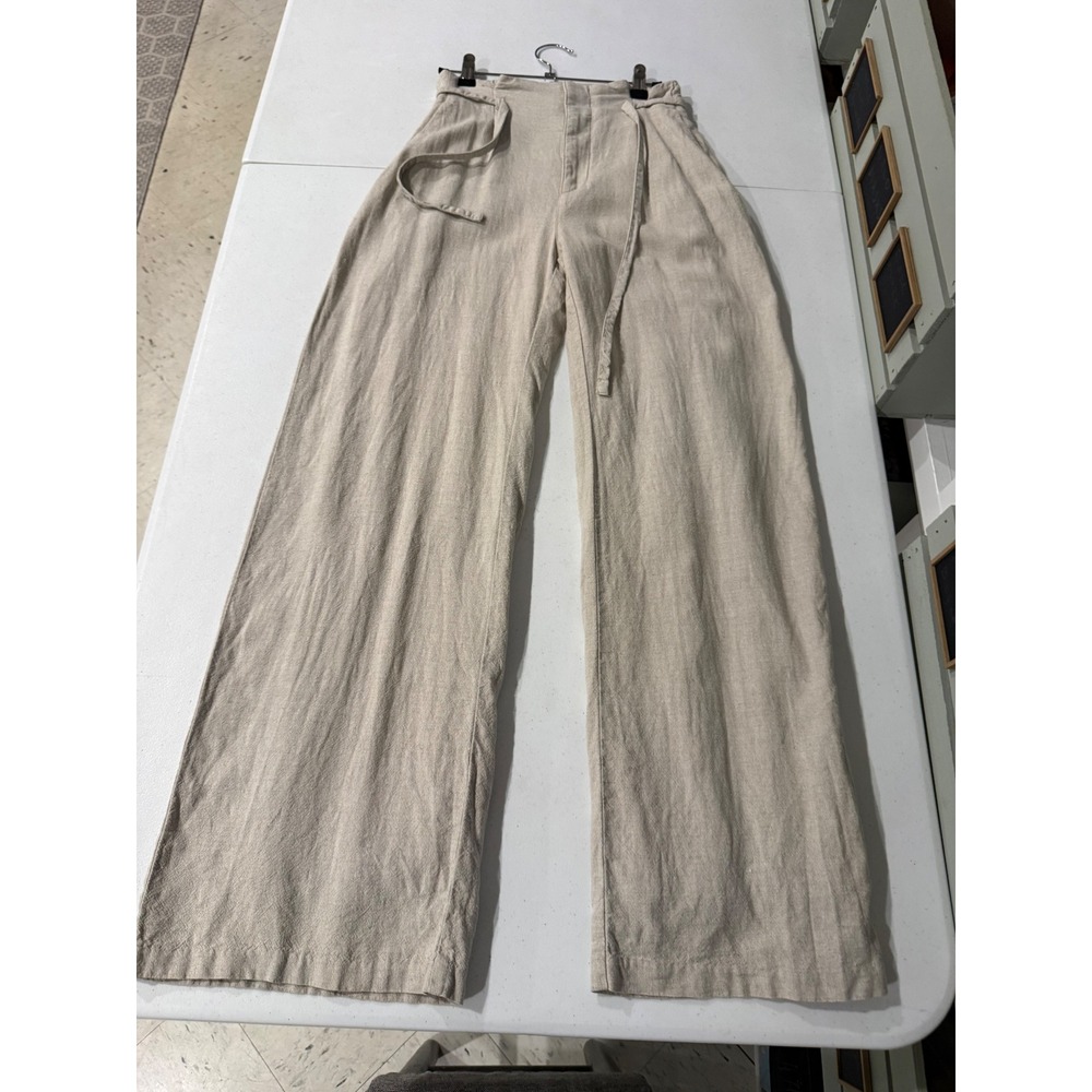 Abercrombie & Fitch Linen Blend Wide Leg Pants Beige High Rise XSL Long - Picture 2 of 16